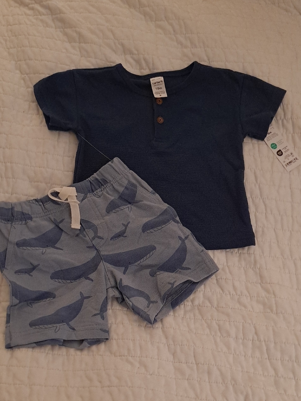 Carter's Navy Henley Top with Light Blue Whale Print Shorts